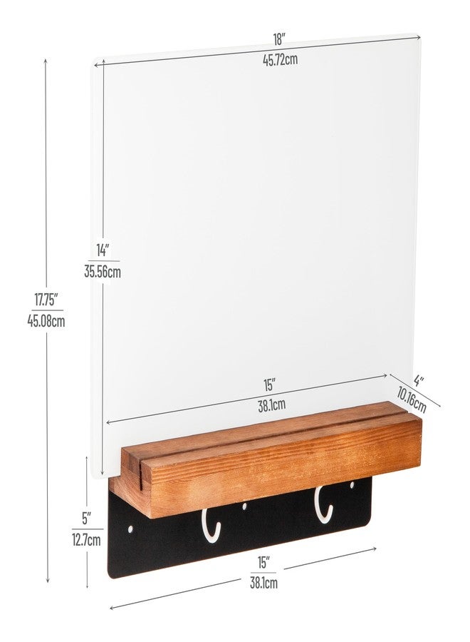 Mind Reader Whiteboard Message Center, Glass Dry Erase Board with Wood Holder and Hooks, Removable Whiteboard for Office or Home, Wall Mounted, 18" x 14" - Image 3