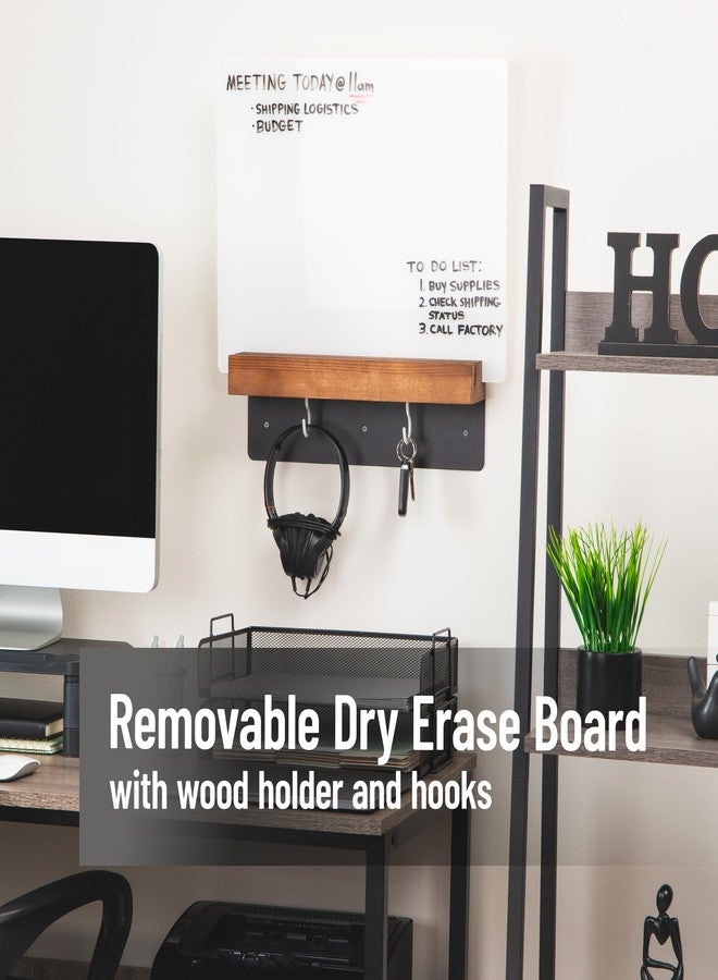 Mind Reader Whiteboard Message Center, Glass Dry Erase Board with Wood Holder and Hooks, Removable Whiteboard for Office or Home, Wall Mounted, 18" x 14" - Image 2