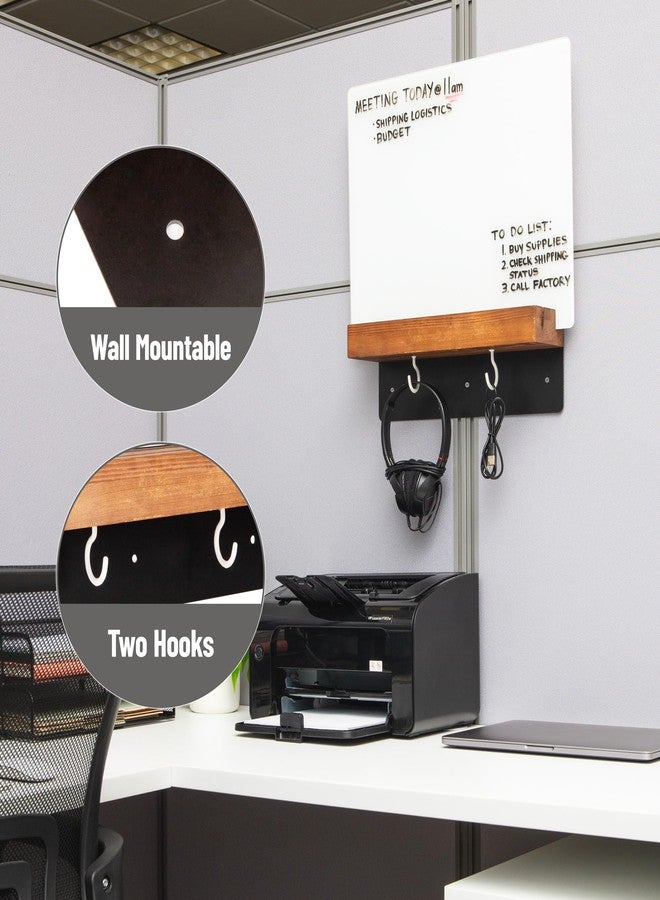 Mind Reader Whiteboard Message Center, Glass Dry Erase Board with Wood Holder and Hooks, Removable Whiteboard for Office or Home, Wall Mounted, 18" x 14" - Image 4