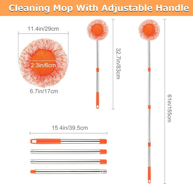 Dolodomy 61 in Adjustable Cleaning Mop, Dolodomy 180Â° Rotatable Mops for Floor Cleaning with 4 Reusable Heads, 2 Fabrics Wall Mop for Floor Door Window Ceiling and Bathroom - Image 2