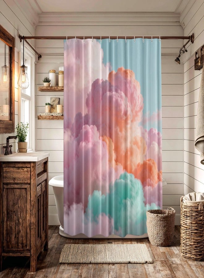 Batmerry Sun Cloud Pastel Decorative Shower Curtain, Pastel Rainbow Pink Blue Yellow White Colorful Cute Long Wide with Rust Proof Grommets for Bathroom Waterproof Washable - Image 3