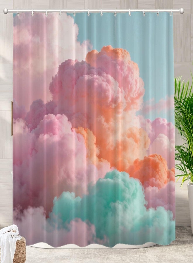Batmerry Sun Cloud Pastel Decorative Shower Curtain, Pastel Rainbow Pink Blue Yellow White Colorful Cute Long Wide with Rust Proof Grommets for Bathroom Waterproof Washable - Image 1