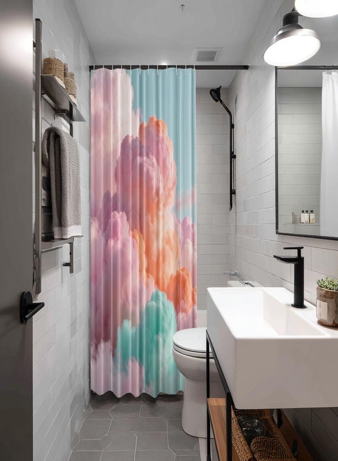 Batmerry Sun Cloud Pastel Decorative Shower Curtain, Pastel Rainbow Pink Blue Yellow White Colorful Cute Long Wide with Rust Proof Grommets for Bathroom Waterproof Washable - Image 2