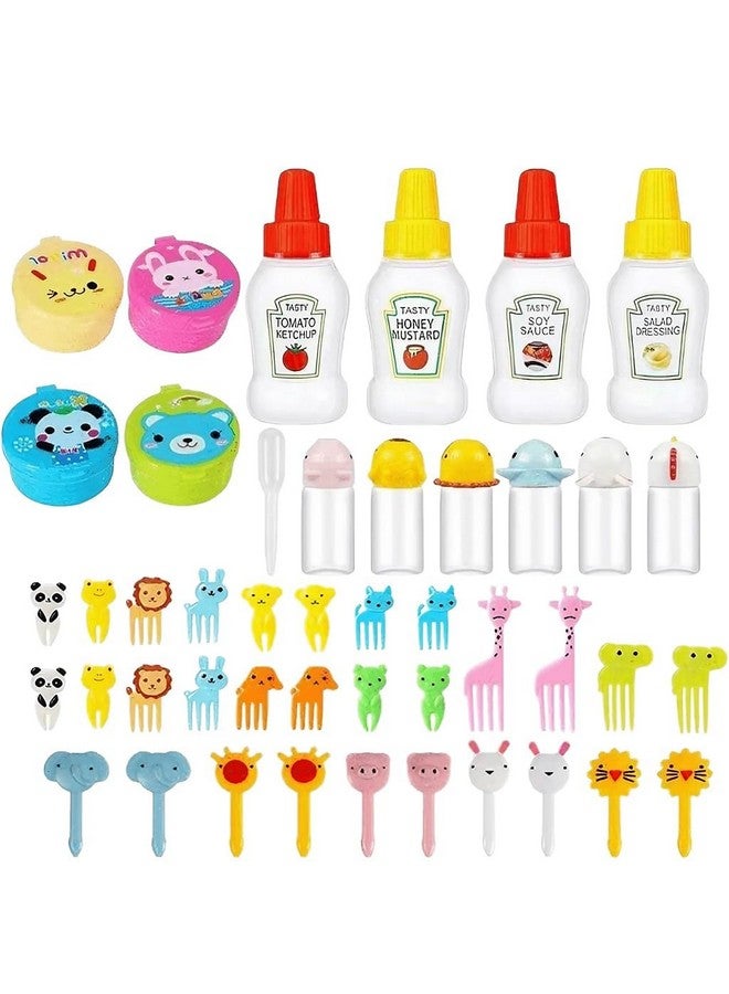 HASTHIP مجموعة زجاجات صلصة صغيرة وعددها 45 قطعة مع شوكات فواكه للأطفال - موزع صلصة محمول، زجاجات كاتشب وخلطات للغداء، النزهات، التخييم، الأنشطة الخارجية، متنوعة - Image 1