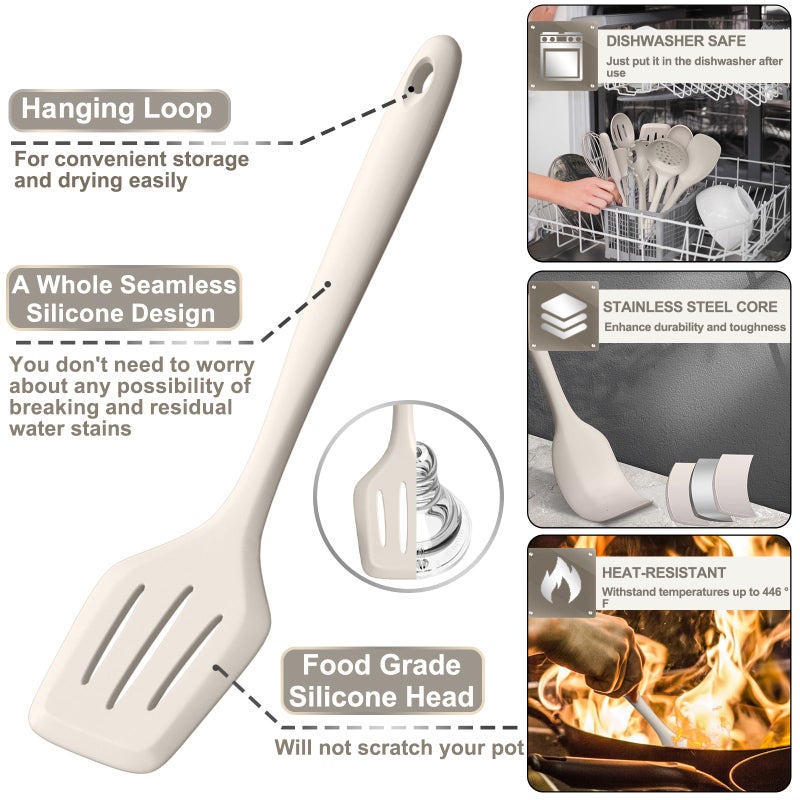 AIKKIL Silicone Kitchen cooking Utensils Set, AIKKIL 43 Pcs Heat Resistant Khaki Cooking Utensils Set, Turner, Tongs, Spoon, Spatula, Kitchen Gadgets Tools Set For Nonstick Cookware(Dishwasher, BPA Free) - Image 3