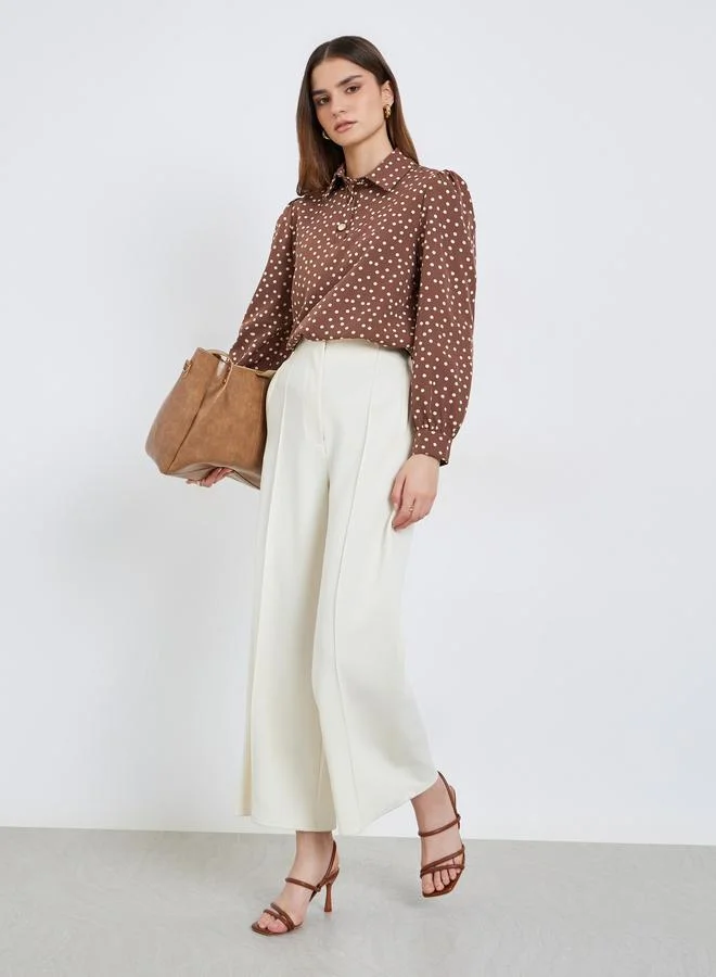 Styli Women Brown Polka Dot Long Sleeve Shirt