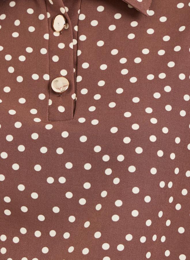 Styli Women Brown Polka Dot Long Sleeve Shirt - Image 5