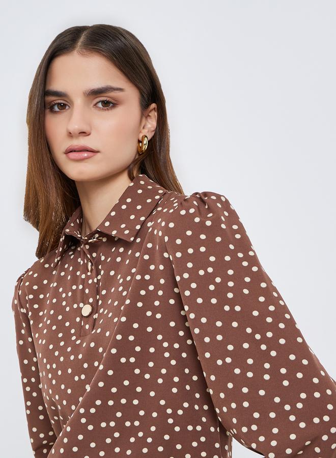 Styli Women Brown Polka Dot Long Sleeve Shirt - Image 1
