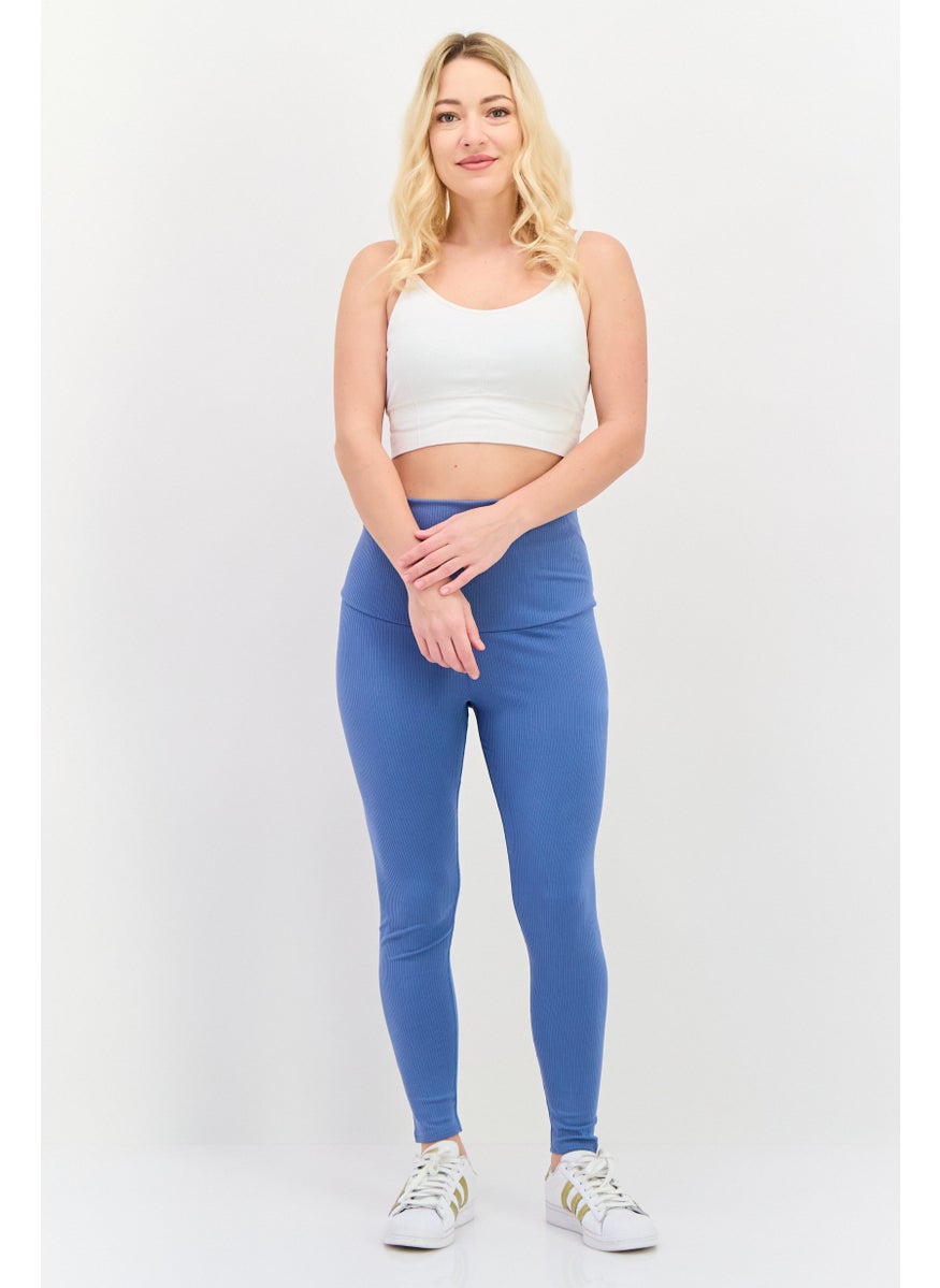 TRIUMPH Women Natural Spotlight Ribbed Leggings, Slate Blue  - Image 4