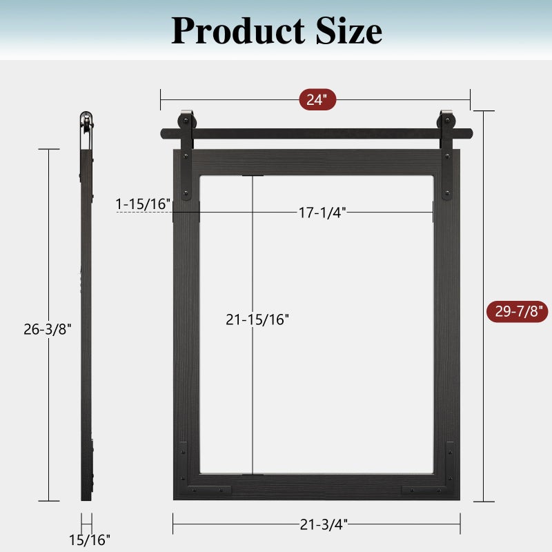 JIINGYO Farmhouse Bathroom Mirror, 24x30 Inch Black Vanity Mirror for Wall, Wood Framed Rustic Mirror Rectangular Wall Decor Mirrors for Entryway Living Room Bedroom - Image 5