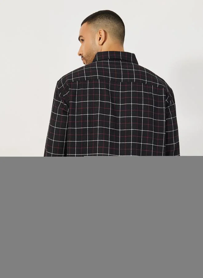 Styli Check Relaxed Fit Shirt with Chest Pocket