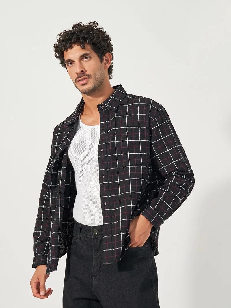 Styli Check Relaxed Fit Shirt with Chest Pocket