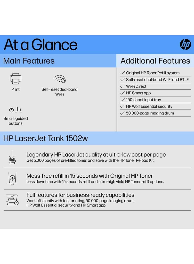 HP طابعة ليزر جت بخزان طراز 1502w لون أبيض - Image 2