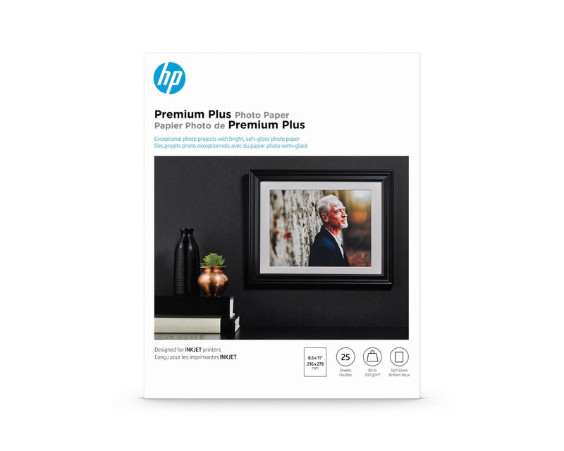 HP ورق الصور HP (CR671A) Premium Plus باللون الأبيض الساتان مقاس 8.5x11 في 25 ورقة - Image 2
