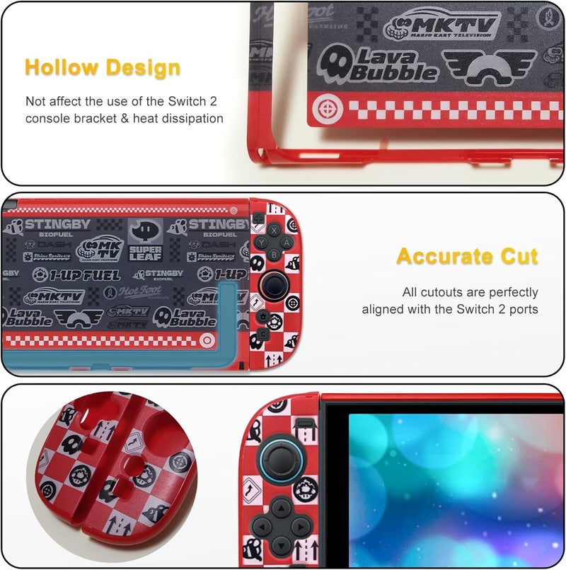 CHIKIXSON Switch 2 Case, Hard Protective Case for Nintendo Switch 2 (2025), Switch 2 Accessories for Mario Joycon Console, Shockproof, Scratch-Resistant, KartWorld, Red - Image 4