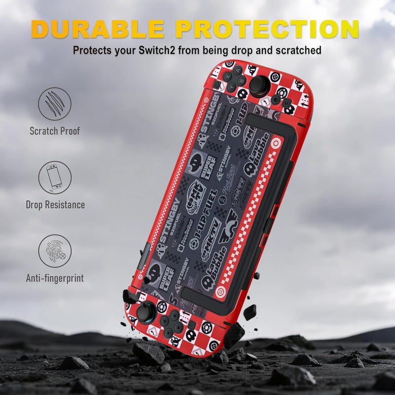 CHIKIXSON Switch 2 Case, Hard Protective Case for Nintendo Switch 2 (2025), Switch 2 Accessories for Mario Joycon Console, Shockproof, Scratch-Resistant, KartWorld, Red - Image 3
