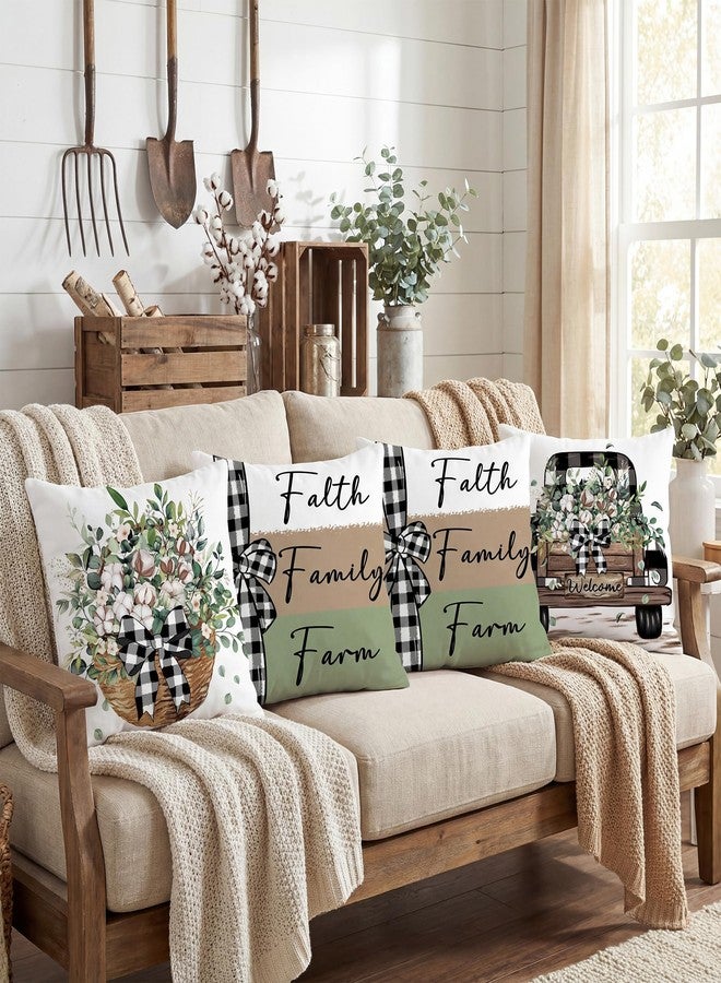 FUTBU Farmhouse Throw Pillow Covers 18x18 Inch Set of 4, Faith Family Farm Farm Cushion Case Decoration for Sofa Couch Set of 4 for Home Sweet Home Gift Green - Image 5
