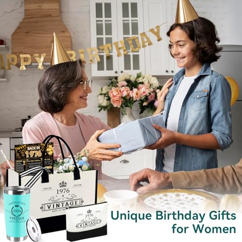 TrophyToast 50th Birthday Gifts for Women Her 4 pcs Turning 50 Year Old Gifts Decorations Canvas Beach Tote Bag Makeup Bag Unique Happy 50th Present for Her Mom Wife Friends - Image 3