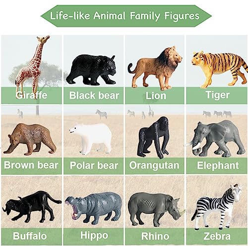 RUSON 12 Safari Animals Figures Toys with 12 Flash Cards, Realistic Mini Jungle Animal Figurines Cake Topper Party Supplies Montessori Animal Matching Game for Toddler Kids - Image 2