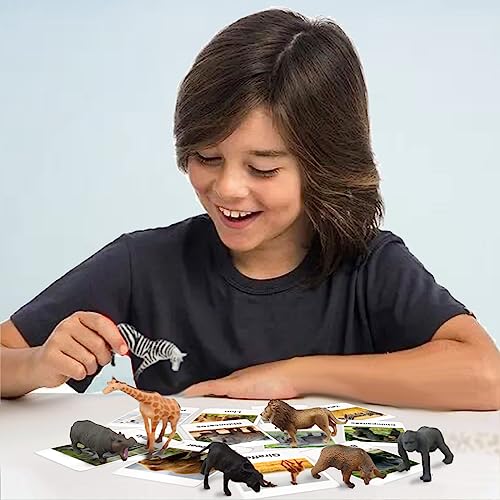 RUSON 12 Safari Animals Figures Toys with 12 Flash Cards, Realistic Mini Jungle Animal Figurines Cake Topper Party Supplies Montessori Animal Matching Game for Toddler Kids - Image 5