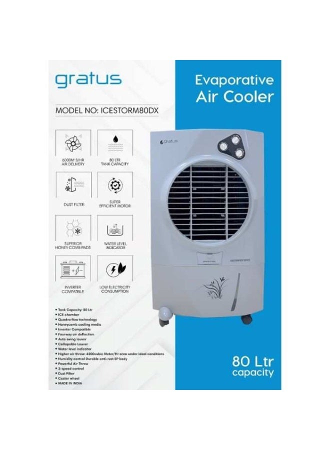 gratus ICESTORM80DX – 80 L Deluxe Evaporative Air Cooler with Four‑Way Air Deflection, Ice Chamber & Heavy-Duty Wheels - Image 3