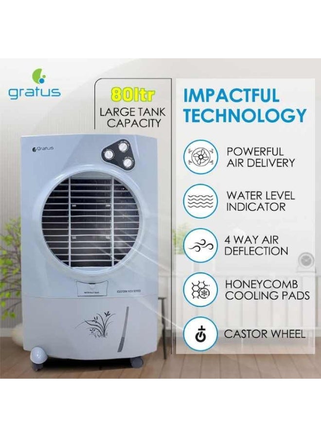 gratus ICESTORM80DX – 80 L Deluxe Evaporative Air Cooler with Four‑Way Air Deflection, Ice Chamber & Heavy-Duty Wheels - Image 1