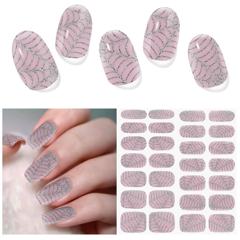 DUKASOU Semi Cured Gel Nail Strips, 28 pcs Gel Nail Stickers Full Nail Wraps Work with Any UV Light, Long Lasting UV Nail Stickers, Includes Prep Pads, Nail File & Wood Stick (Sweet Trap)
