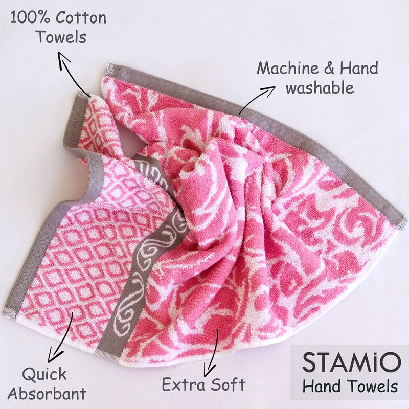 STAMIO مجموعة من منشفتين يد من قطن STAMIO 490 GSM، 40 × 60 سم للرجال، النساء، الاستخدام المنزلي، الصالة الرياضية، حوض الغسيل. رياضة، تمرين | ناعمة، ماصة، سريعة الجفاف، بحجم كبير كامل | وردي - Image 3
