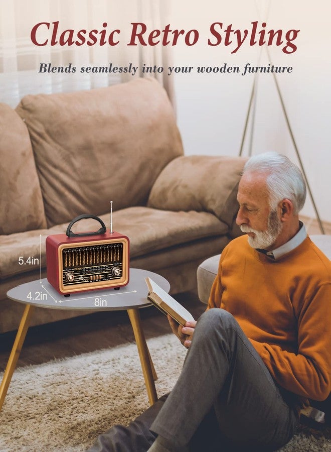 PRUNUS Retro Vintage Radio with Bluetooth Rich Bass Stereo Sound, Radios Portable AM FM, Rechargeable Speaker with TWS Pairing, Loud Volume,BT5.0, TF Card & MP3 Player for Home/Party - Image 4