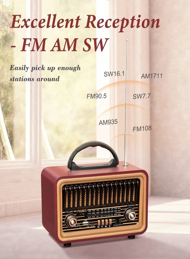 PRUNUS Retro Vintage Radio with Bluetooth Rich Bass Stereo Sound, Radios Portable AM FM, Rechargeable Speaker with TWS Pairing, Loud Volume,BT5.0, TF Card & MP3 Player for Home/Party - Image 5