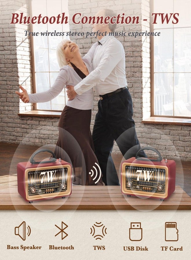 PRUNUS Retro Vintage Radio with Bluetooth Rich Bass Stereo Sound, Radios Portable AM FM, Rechargeable Speaker with TWS Pairing, Loud Volume,BT5.0, TF Card & MP3 Player for Home/Party - Image 2