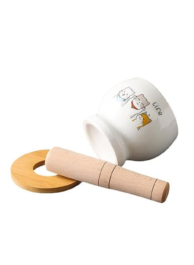 Porcelain mortar with imported wooden lid - Various ceramic designs for crushing garlic and multiple uses - Image 4