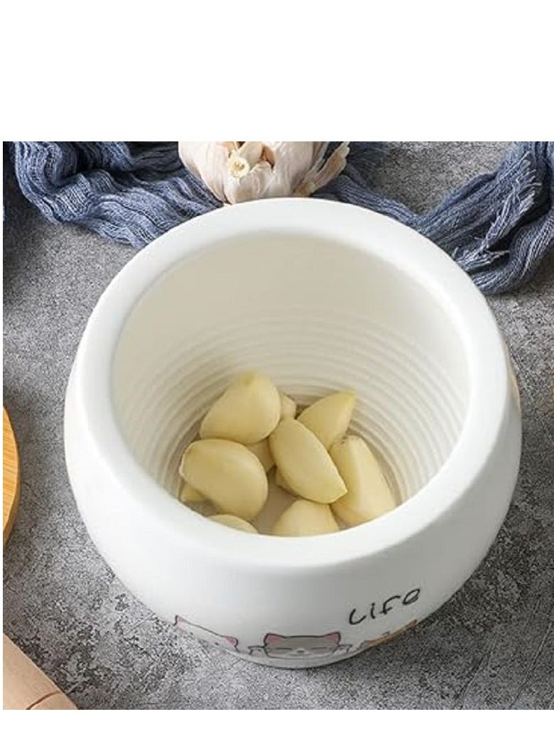 Porcelain mortar with imported wooden lid - Various ceramic designs for crushing garlic and multiple uses - Image 3