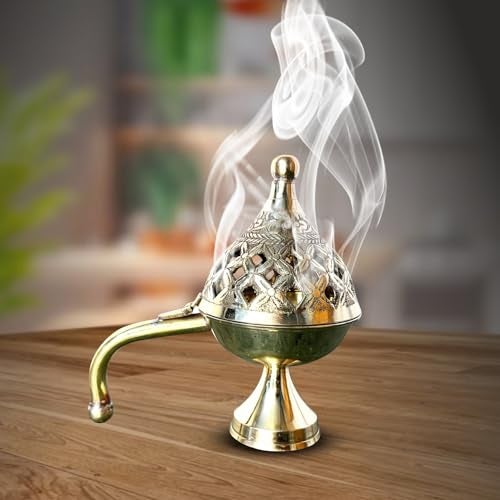 TORPPEZA Curated with Love Loban Burner Dhooni 5 Inch Dhoop Dhuni Brass Table Diya Brass Incense Holder - Image 1