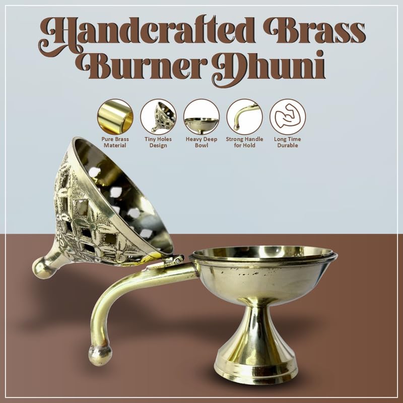 TORPPEZA Curated with Love Loban Burner Dhooni 5 Inch Dhoop Dhuni Brass Table Diya Brass Incense Holder - Image 2