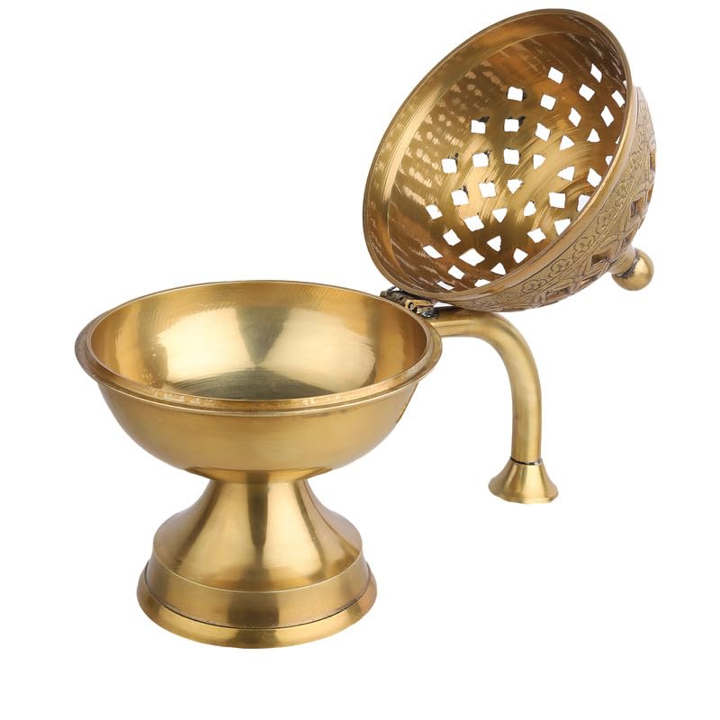 TORPPEZA Curated with Love Loban Burner Dhooni 5 Inch Dhoop Dhuni Brass Table Diya Brass Incense Holder - Image 5