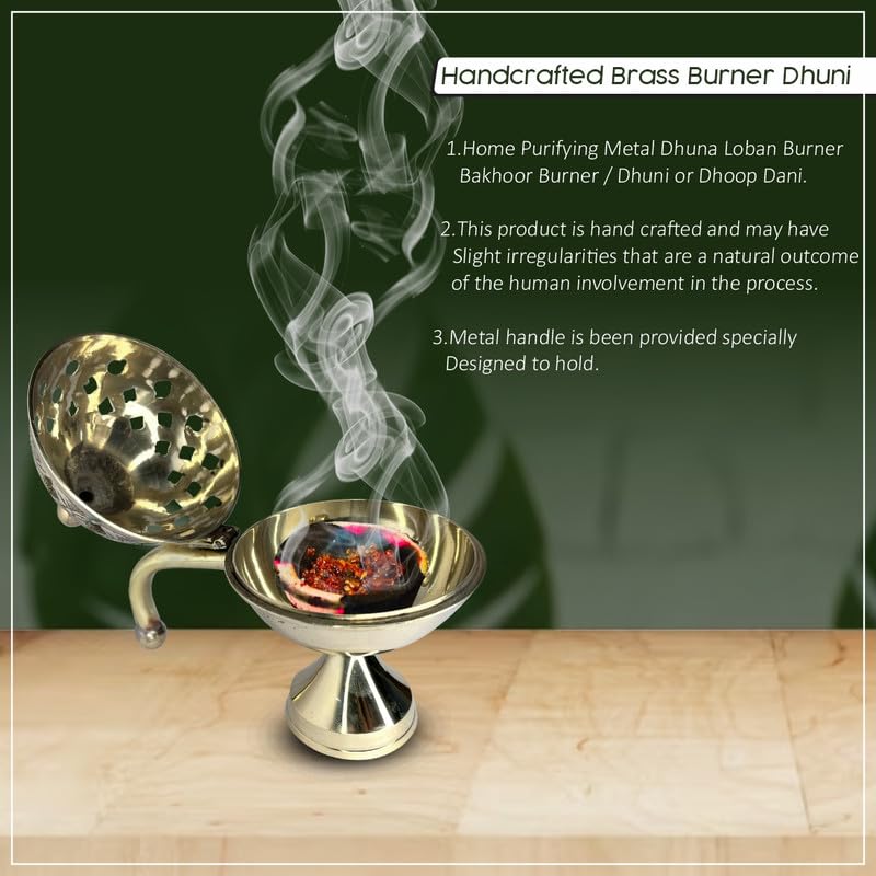 TORPPEZA Curated with Love Loban Burner Dhooni 5 Inch Dhoop Dhuni Brass Table Diya Brass Incense Holder - Image 4