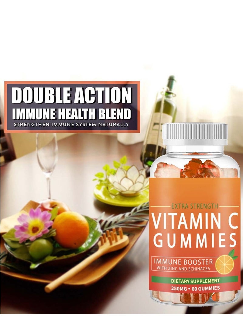 فيتامين علكة فيتامين C 250 ملغ للبالغين والأطفال - فيتامينات متعددة مع مستخلصات الزنك والأعشاب لدعم المناعة ودعم الكولاجين للبشرة - نكهة البرتقال - خالية من الغلوتين، غير معدلة وراثيًا، نباتية - 60 علكة - Image 3