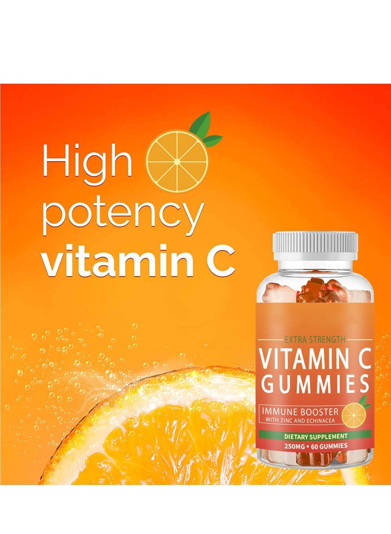 فيتامين علكة فيتامين C 250 ملغ للبالغين والأطفال - فيتامينات متعددة مع مستخلصات الزنك والأعشاب لدعم المناعة ودعم الكولاجين للبشرة - نكهة البرتقال - خالية من الغلوتين، غير معدلة وراثيًا، نباتية - 60 علكة - Image 4