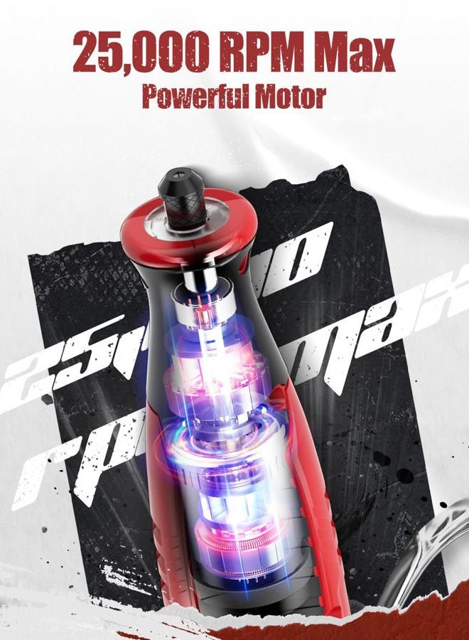 AVID POWER Cordless Rotary Tool 2.0 Ah 8V Rechargeable Rotary Tool with 4 Front LED Lights, 5 Speeds and 60 Pieces Rotary Tool Accessories for Carving, Engraving, Sanding, Polishing and Cutting - Red - Image 2