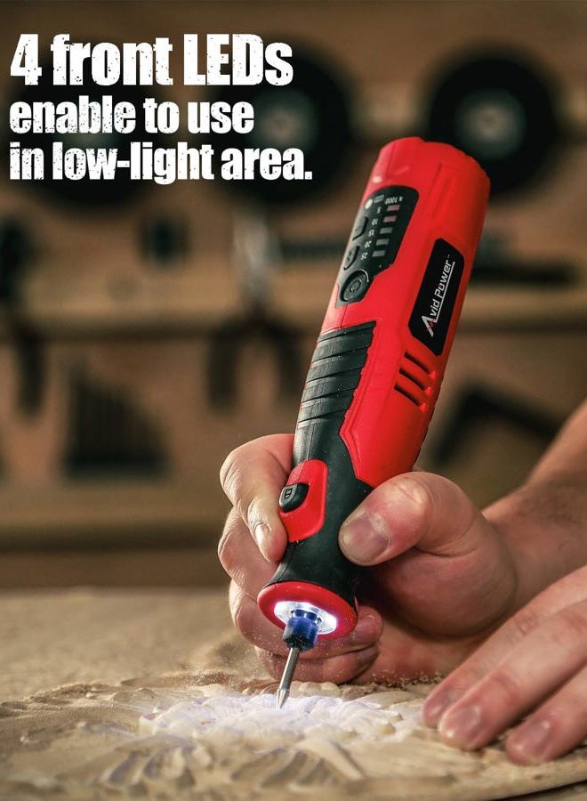 AVID POWER Cordless Rotary Tool 2.0 Ah 8V Rechargeable Rotary Tool with 4 Front LED Lights, 5 Speeds and 60 Pieces Rotary Tool Accessories for Carving, Engraving, Sanding, Polishing and Cutting - Red - Image 5