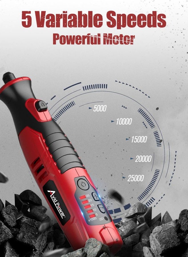 AVID POWER Cordless Rotary Tool 2.0 Ah 8V Rechargeable Rotary Tool with 4 Front LED Lights, 5 Speeds and 60 Pieces Rotary Tool Accessories for Carving, Engraving, Sanding, Polishing and Cutting - Red - Image 3