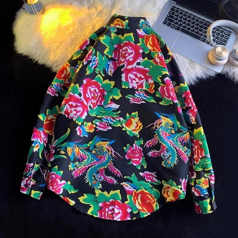 Northeast Big Flower Harbor Style Spring and Autumn Shirt Jacket Women's Layering Ethnic Characteristics Unique and Chic Dudanhua Couple Shirt - Image 2