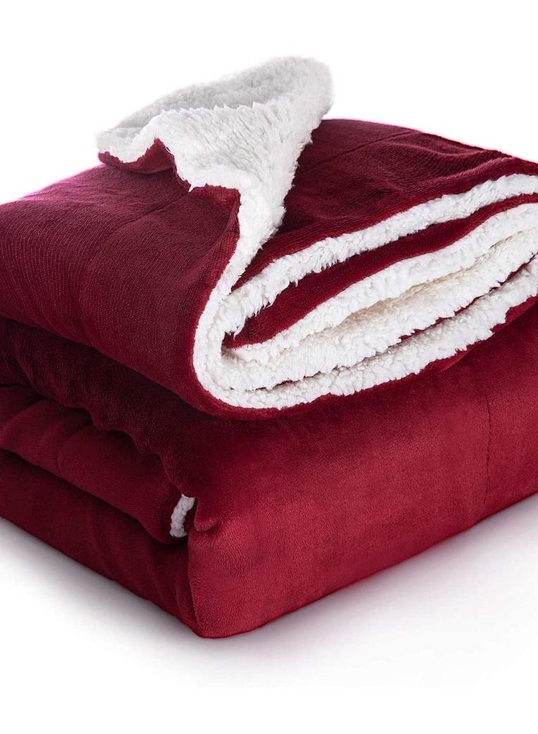 Soft Fleece Sherpa Blanket King Size Burgundy 90x90cm - Image 2