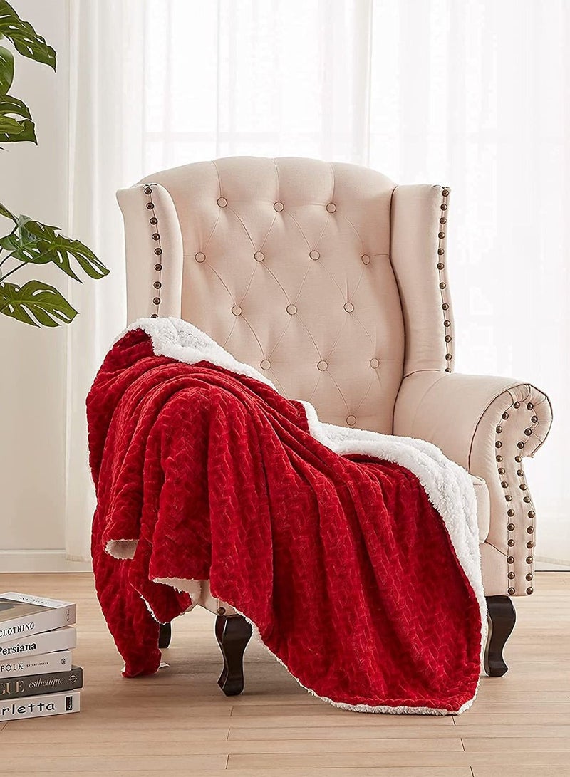 Soft Fleece Sherpa Blanket King Size Burgundy 90x90cm - Image 1
