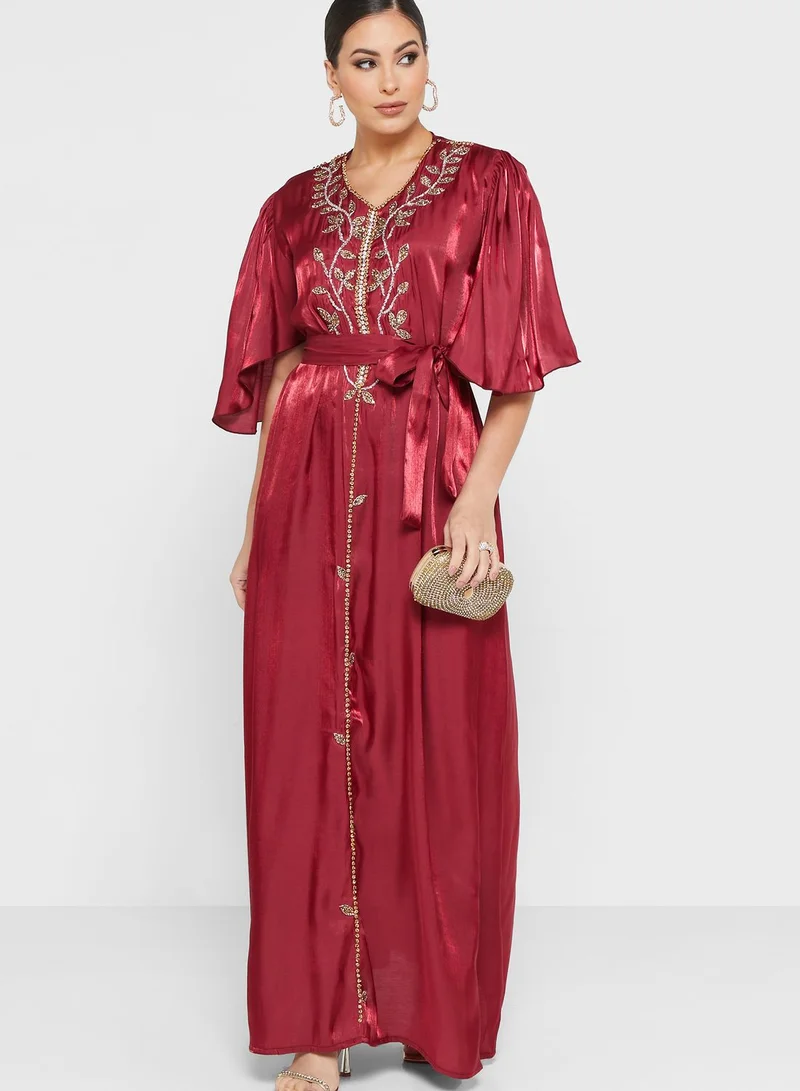 hayas closet Embellished Belted Jalabiya