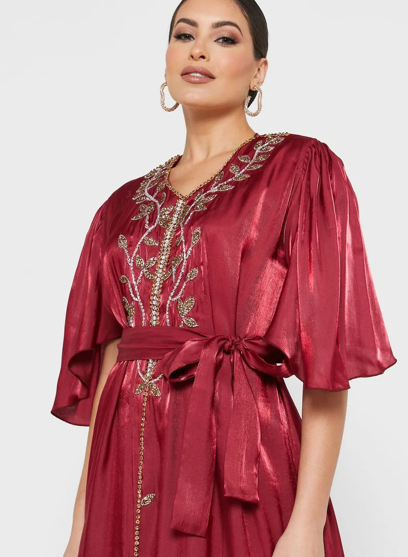hayas closet Embellished Belted Jalabiya