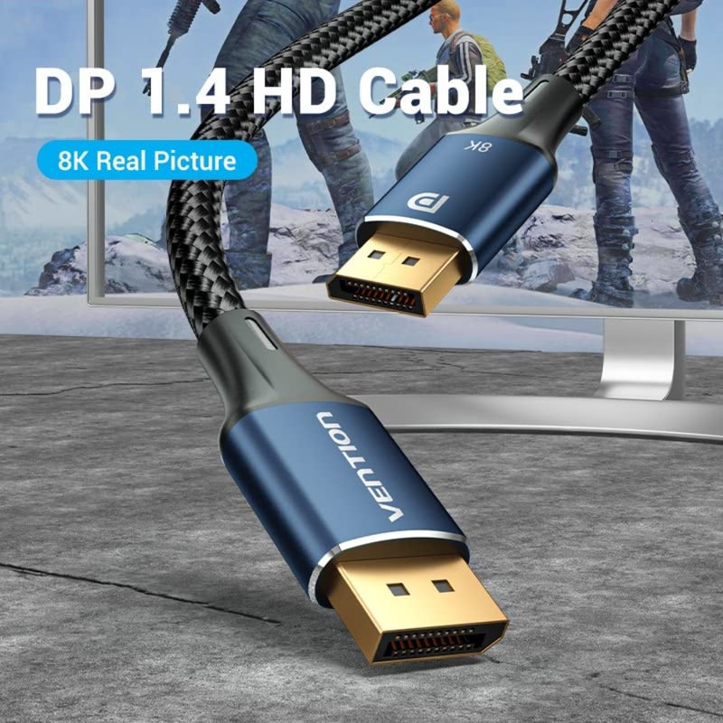 كابل DisplayPort لشاشة ألعاب الكمبيوتر المحمول والتليفزيون، سبائك الألومنيوم مع قطن مضفر، مطلي بالذهب، أسود، Ultra HD 8K@60 هرتز 32.4 جيجابت في الثانية Dynamic HDR HDCP 2.2 - Image 2