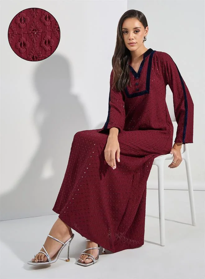 Maxim Creation Sequined Embroidery Kaftan with Velvet Patchwork by Styli