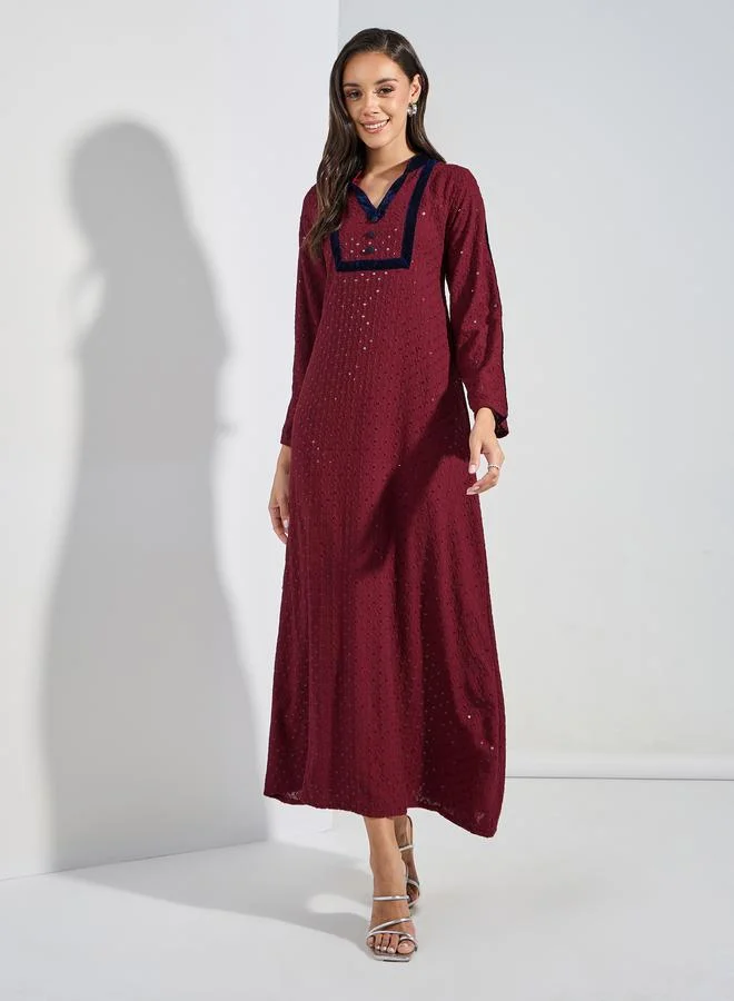 Maxim Creation Sequined Embroidery Kaftan with Velvet Patchwork by Styli